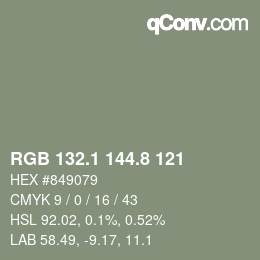 Color code: RGB 132.1 144.8 121 | qconv.com