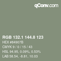 Color code: RGB 132.1 144.8 123 | qconv.com