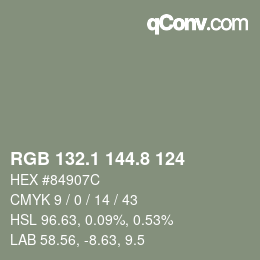 Color code: RGB 132.1 144.8 124 | qconv.com