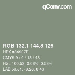 Color code: RGB 132.1 144.8 126 | qconv.com