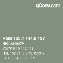 カラーコード: RGB 132.1 144.8 127 | qconv.com