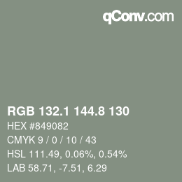 Color code: RGB 132.1 144.8 130 | qconv.com