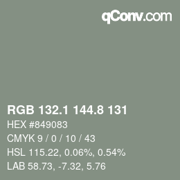 Color code: RGB 132.1 144.8 131 | qconv.com