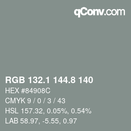 Color code: RGB 132.1 144.8 140 | qconv.com