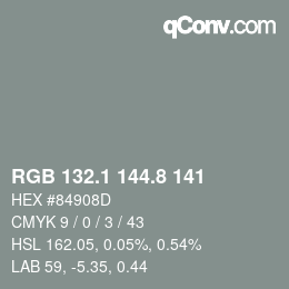 Color code: RGB 132.1 144.8 141 | qconv.com