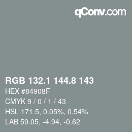 カラーコード: RGB 132.1 144.8 143 | qconv.com