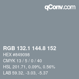 カラーコード: RGB 132.1 144.8 152 | qconv.com