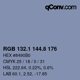 カラーコード: RGB 132.1 144.8 176 | qconv.com