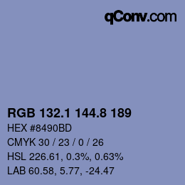 カラーコード: RGB 132.1 144.8 189 | qconv.com