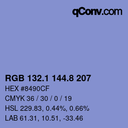 カラーコード: RGB 132.1 144.8 207 | qconv.com