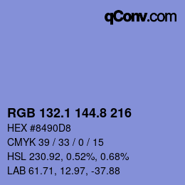 Farbcode: RGB 132.1 144.8 216 | qconv.com