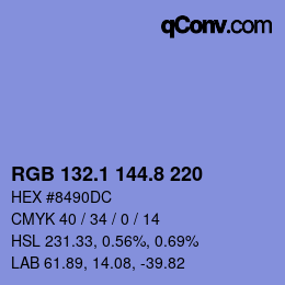 Color code: RGB 132.1 144.8 220 | qconv.com