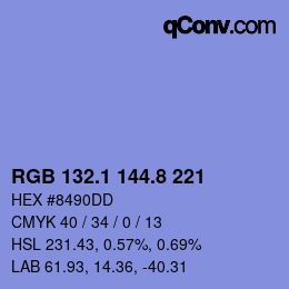 Farbcode: RGB 132.1 144.8 221 | qconv.com
