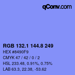 カラーコード: RGB 132.1 144.8 249 | qconv.com