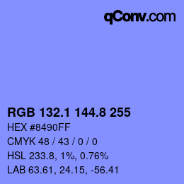 カラーコード: RGB 132.1 144.8 255 | qconv.com