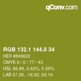 カラーコード: RGB 132.1 144.8 34 | qconv.com