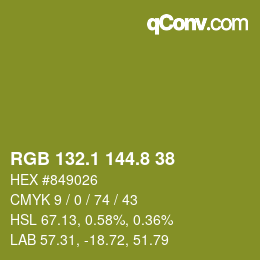 カラーコード: RGB 132.1 144.8 38 | qconv.com
