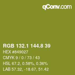 カラーコード: RGB 132.1 144.8 39 | qconv.com