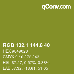カラーコード: RGB 132.1 144.8 40 | qconv.com