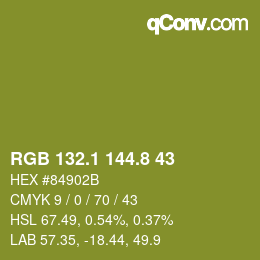 カラーコード: RGB 132.1 144.8 43 | qconv.com
