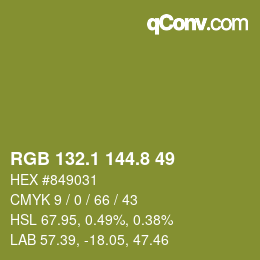 カラーコード: RGB 132.1 144.8 49 | qconv.com