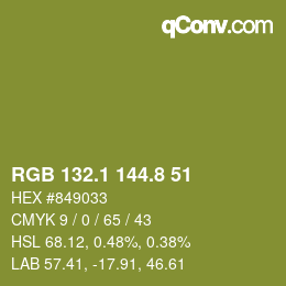 Color code: RGB 132.1 144.8 51 | qconv.com
