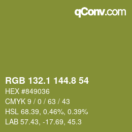 カラーコード: RGB 132.1 144.8 54 | qconv.com