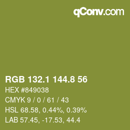 Color code: RGB 132.1 144.8 56 | qconv.com