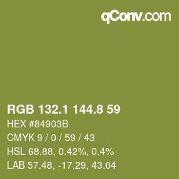 カラーコード: RGB 132.1 144.8 59 | qconv.com