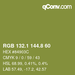 Color code: RGB 132.1 144.8 60 | qconv.com