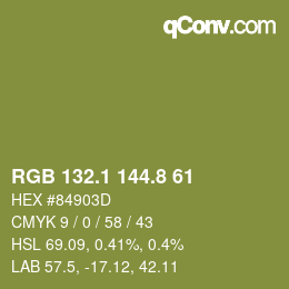 カラーコード: RGB 132.1 144.8 61 | qconv.com