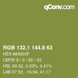 カラーコード: RGB 132.1 144.8 63 | qconv.com