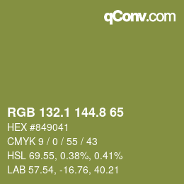 カラーコード: RGB 132.1 144.8 65 | qconv.com