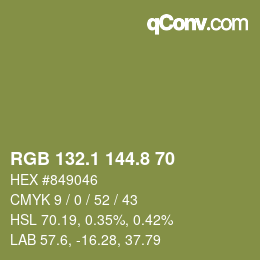 カラーコード: RGB 132.1 144.8 70 | qconv.com