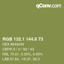 カラーコード: RGB 132.1 144.8 73 | qconv.com