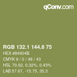 Color code: RGB 132.1 144.8 75 | qconv.com