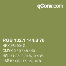 カラーコード: RGB 132.1 144.8 76 | qconv.com