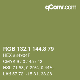 カラーコード: RGB 132.1 144.8 79 | qconv.com