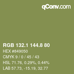 Color code: RGB 132.1 144.8 80 | qconv.com