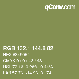 カラーコード: RGB 132.1 144.8 82 | qconv.com