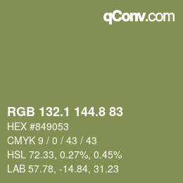 カラーコード: RGB 132.1 144.8 83 | qconv.com