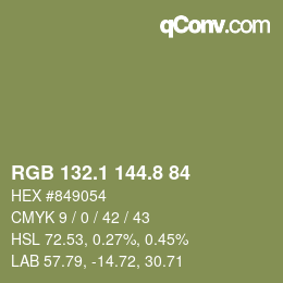 Color code: RGB 132.1 144.8 84 | qconv.com