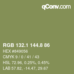 カラーコード: RGB 132.1 144.8 86 | qconv.com