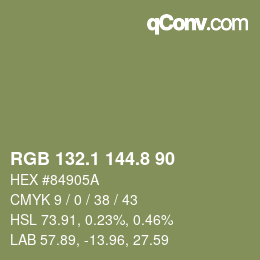 Color code: RGB 132.1 144.8 90 | qconv.com