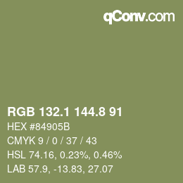 カラーコード: RGB 132.1 144.8 91 | qconv.com