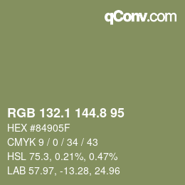 Color code: RGB 132.1 144.8 95 | qconv.com