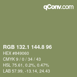 カラーコード: RGB 132.1 144.8 96 | qconv.com
