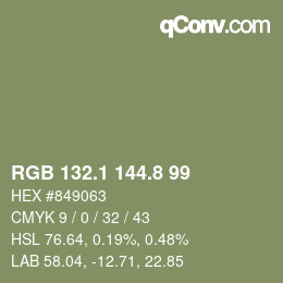 Color code: RGB 132.1 144.8 99 | qconv.com