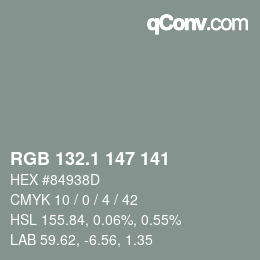 Color code: RGB 132.1 147 141 | qconv.com
