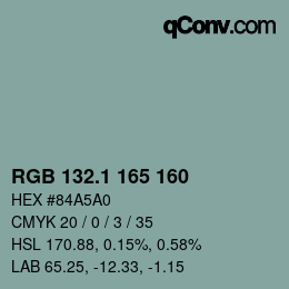 Color code: RGB 132.1 165 160 | qconv.com